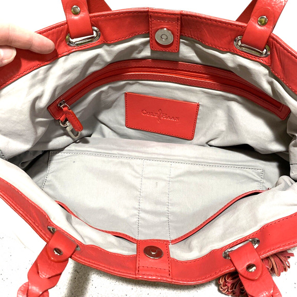 Cole Haan Woven Shoulderbag Purse Casual Bag Tan and Coral Red Beachy Resort - Picture 10 of 10